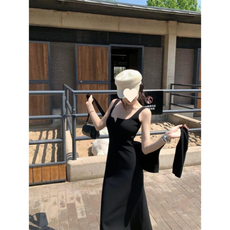 

Women s summer slim-fit waist skirt with chest pads and suspenders, Spice Girl hip-wrapped a-word long dress, shawl two-piece set XL