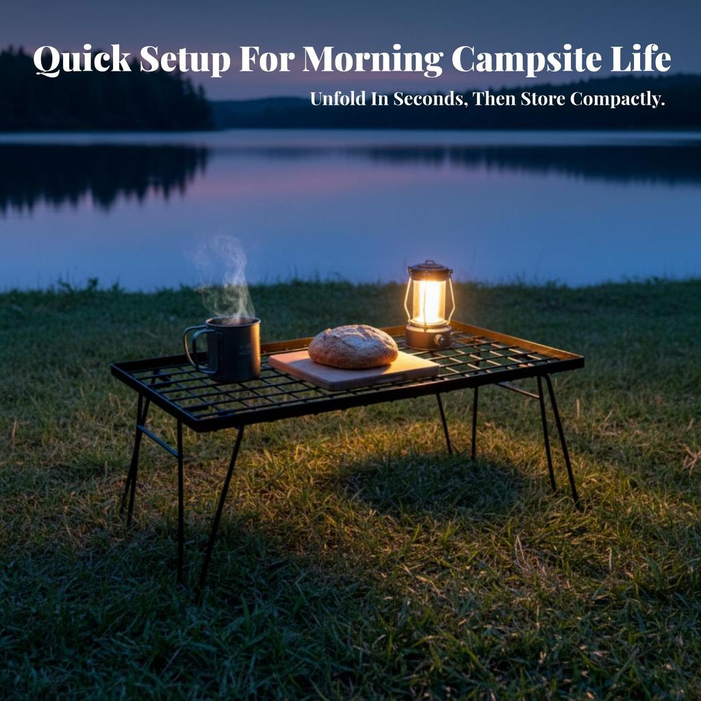 Foldable Iron Wire Table | Compact Outdoor Surface, Folding Camp Table, for