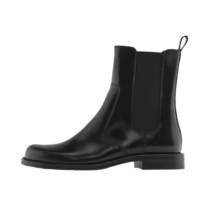 Women's Genuine Leather Chelsea Boots, British Style Short Boots, Elastic Cuff Slip-on Boots