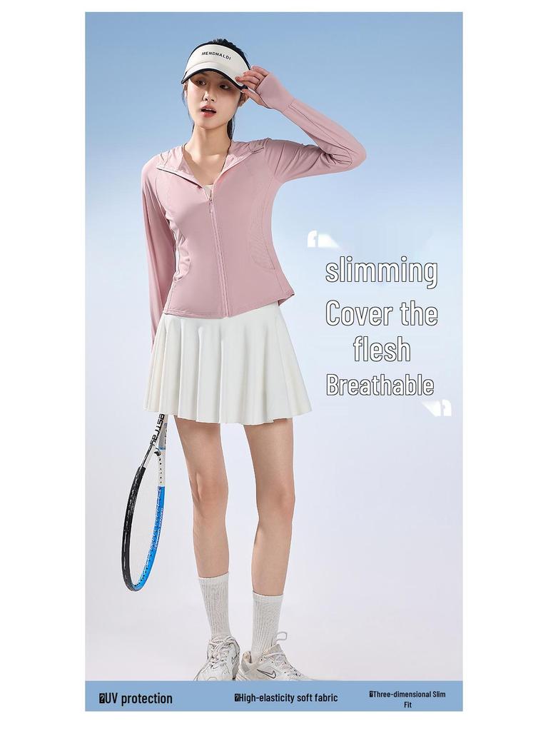 2025 Slimming UPF50+ Nylon Hooded Yoga Jacket - Long Sleeve, Sun Protection, Versatile for Outdoor Summer Activities
