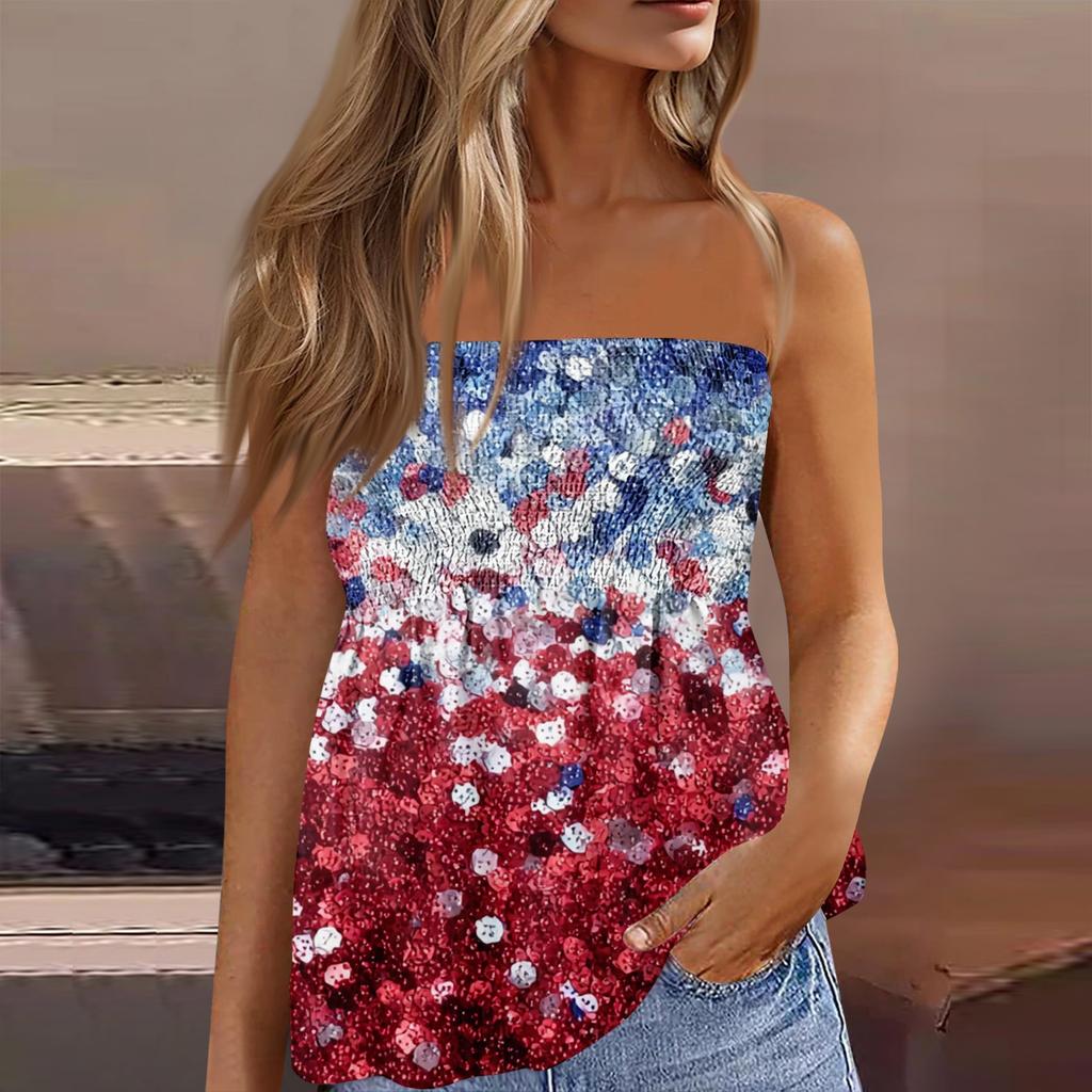 Women's Fashionable Sexy Backless Elastic Independence Day Print Bandeau Top