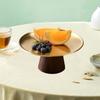 Stainless Steel Dessert Tray with Wooden Base Korean Style Fruit Display Plate Cake Plate Dining Table Home Decoration Ornaments