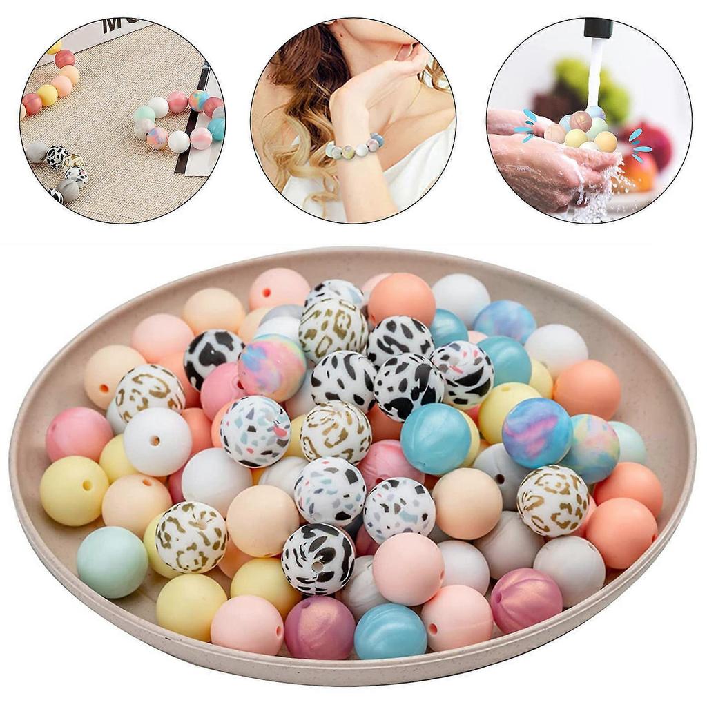 100x DIY Silicone Beads for Bracelet Making Purse Pendant DIY Crafts Making for Keychain Making Kit with Lanyards Multicolor