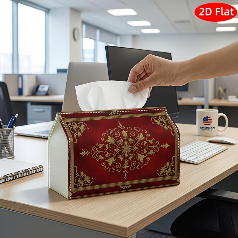 2D Flat, 1pc Tissue Box, Printed On Both Sides, Versatile Tissue Holder Featuring a Red Floral Rug Design Sturdy Polyester Organizer for Christmas Hom
