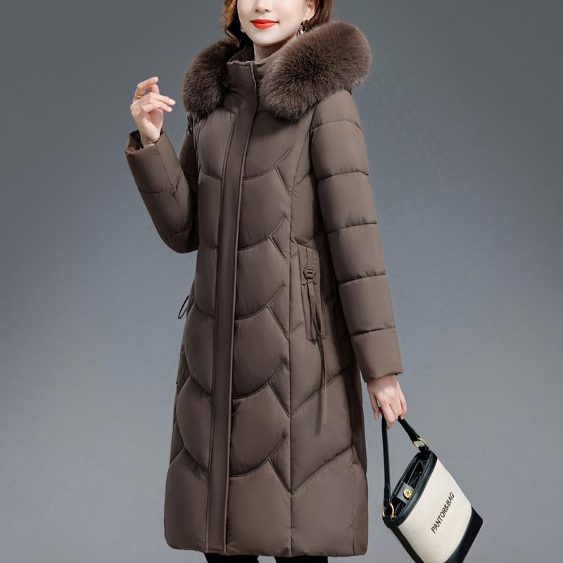 Middelaldrende Kvinners Kåper Vinter Lange Parkaser Hette Fuskepelskrage Tykke Varme Hverdagslige Kvinnejakker