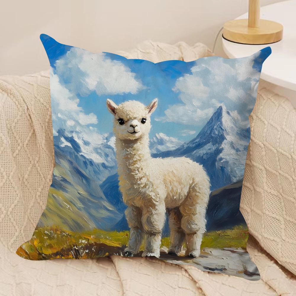Classic Alpaca Cushion Cover Short Plush Double-Sided Print Square Throw Pillow Covers Sofa Home Cushion Decor