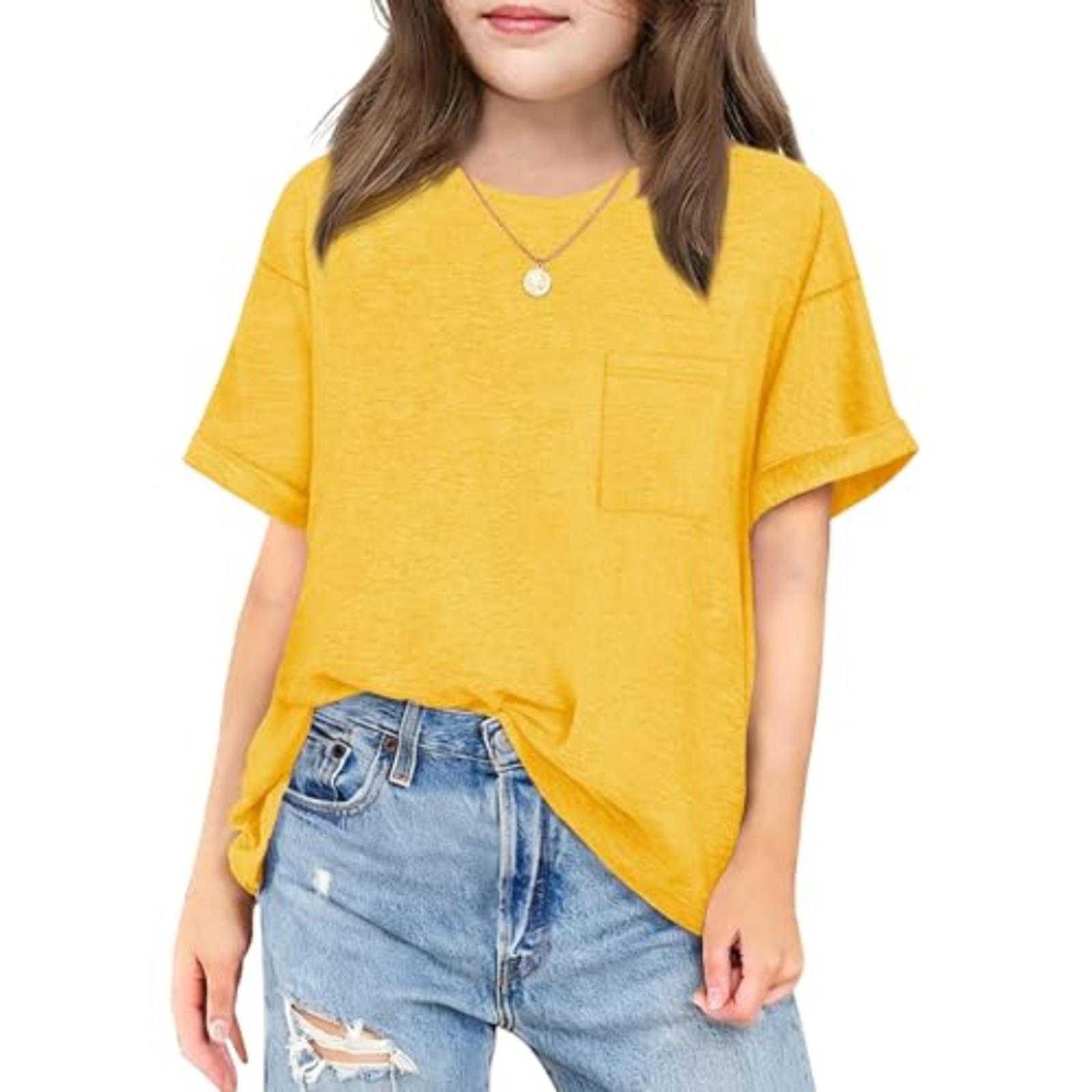 

Детская повседневная футболка с круглым вырезом и короткими рукавами с карманами 160 жёлтый