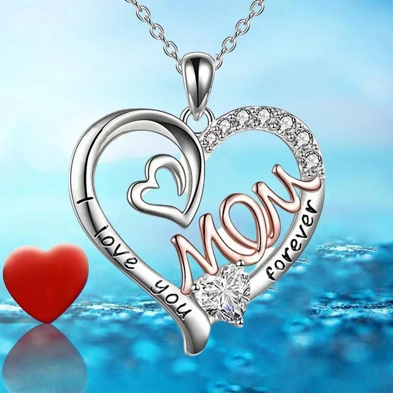 Shaped Dazzling Heart Love Mom Necklace In Alluring Alloy For Chic Mothers Day Gifts