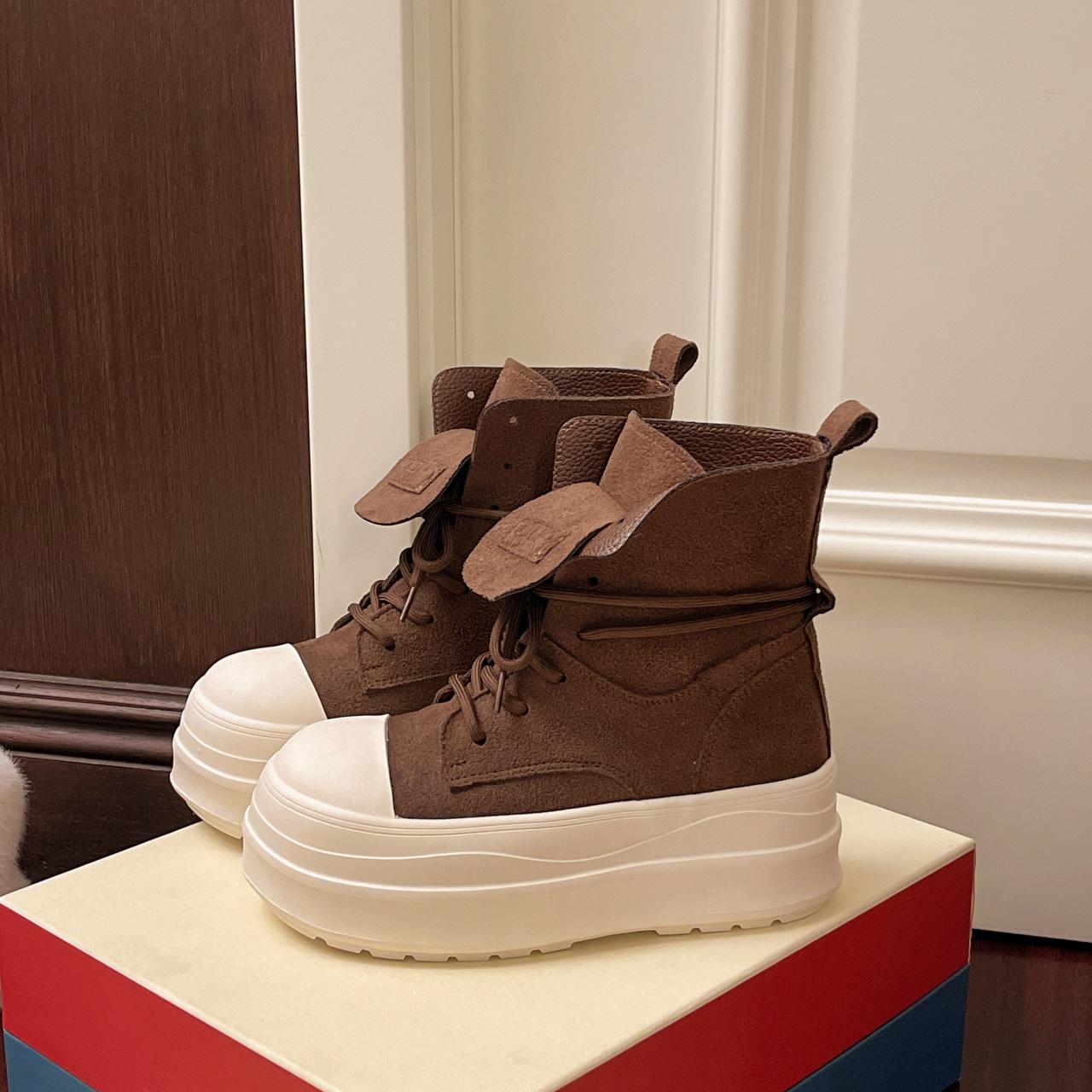 

[Fanfna] Мартинсы на толстой подошве с увеличением высоты для женской коллекции осень 2025, новые универсальные повседневные спортивные туфли на платформе, одинарные туфли-маффины 40 коричневый