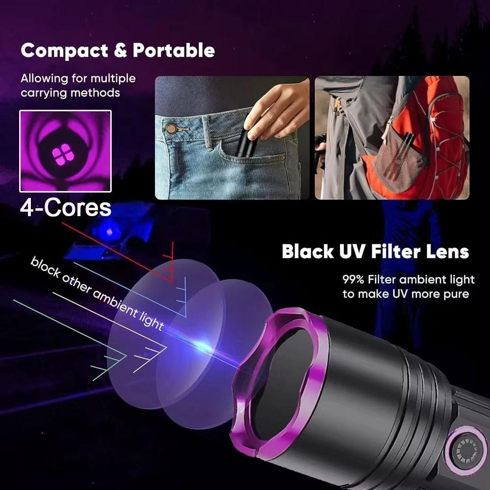 Rechargeable Blacklight LED Flashlight Shortwave UV Flashlight Lamps 365nm UV Flashlight  Camping