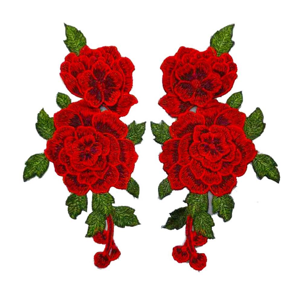 24*12CM Rose Flower Patch Red Floral Patches  Dress Hat Bag Jeans Applique