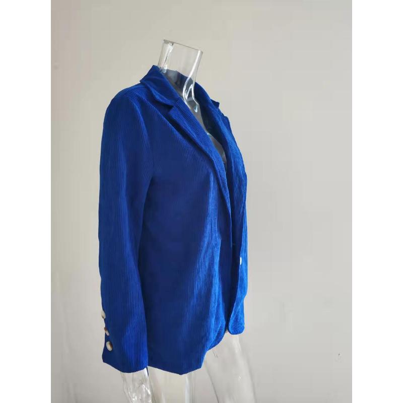 Women's Corduroy Open Front Blazer, Slim Fit Notched Lapel Jacket with Solid Color Design, Casual Office Wear for Business & Daily Use
