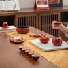 Edenus Chinese Lacquer Red Ceramic Tea Set with 6 Cups