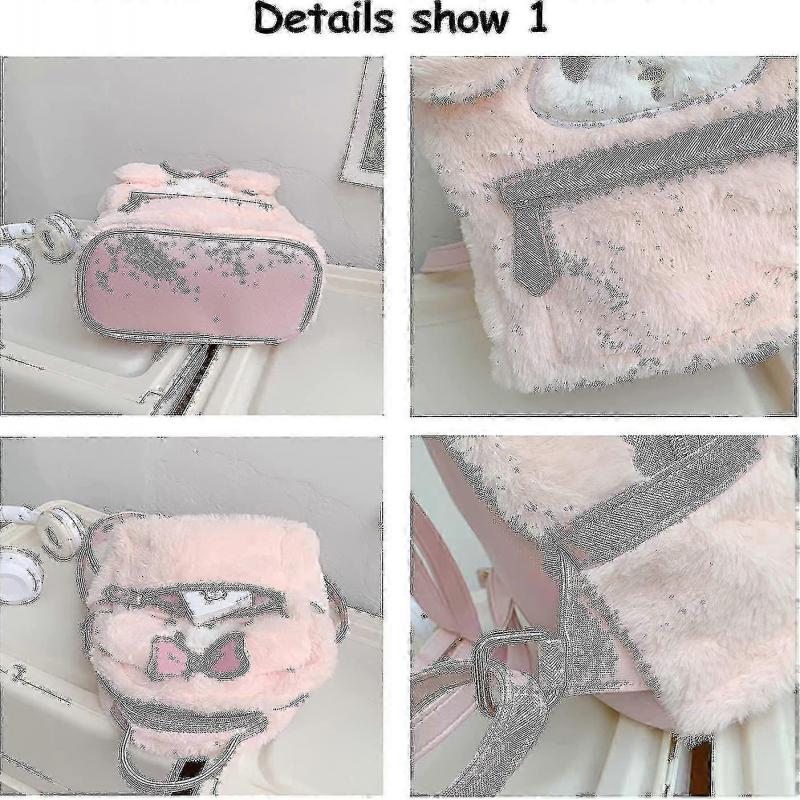 Cute Girl Plush Schoolbag Schoolbag For School, 3d Kawaii Animal Cartoon Schoolbag For Girl Schoolbag School Supplies, Pink Bunny