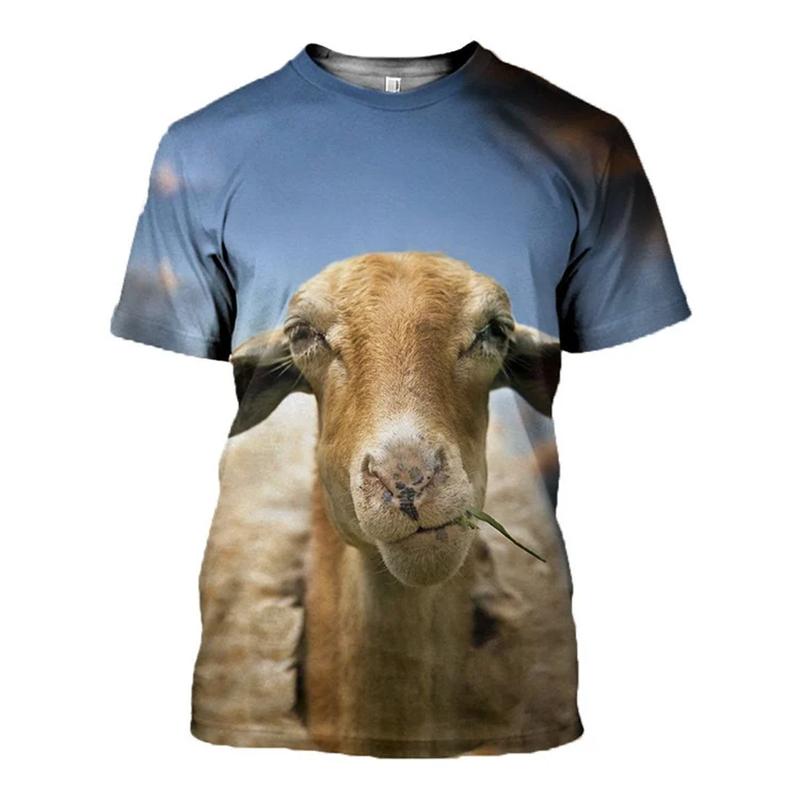 Urkomisches T-Shirt Herrenmode 3D T-Shirts Ziege Niedlicher Druck Lässig Übergroß Rundhalsausschnitt Kurzarm T-shirtTops
