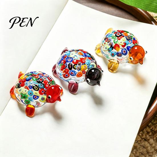Crystal Glass Art Piece Hand Blown Millefiori Turtle Figurine, Mini Colorful Tortoise Statue, Cute Desktop Decoration Cartoon Sea Tabletop Ornament