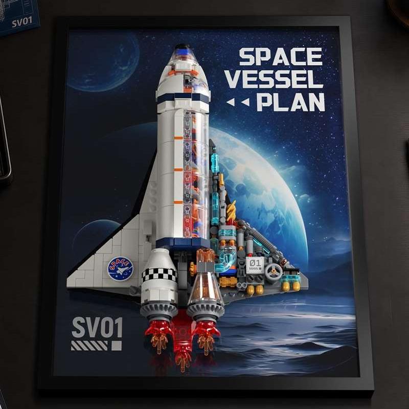 Rocket 3D Painting with LED Building Blocks Technical Galaxy Space Spaceship Brick Model Kit Boys Toy Adults Kid Gift 722PCS