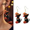 Lightweight Fun Halloween Jewelry 1 Pair Black Cat Acrylic Earrings for Women, Cute Festive Holiday Party Accessories with Wizard Hat And Pumpkin