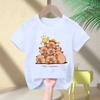 Cute Capybara Loves Bubble Tea Print Kids TShirt Summer Childrens Cartoon Shortsleeved Casual Tops Boys and Girls Clothing