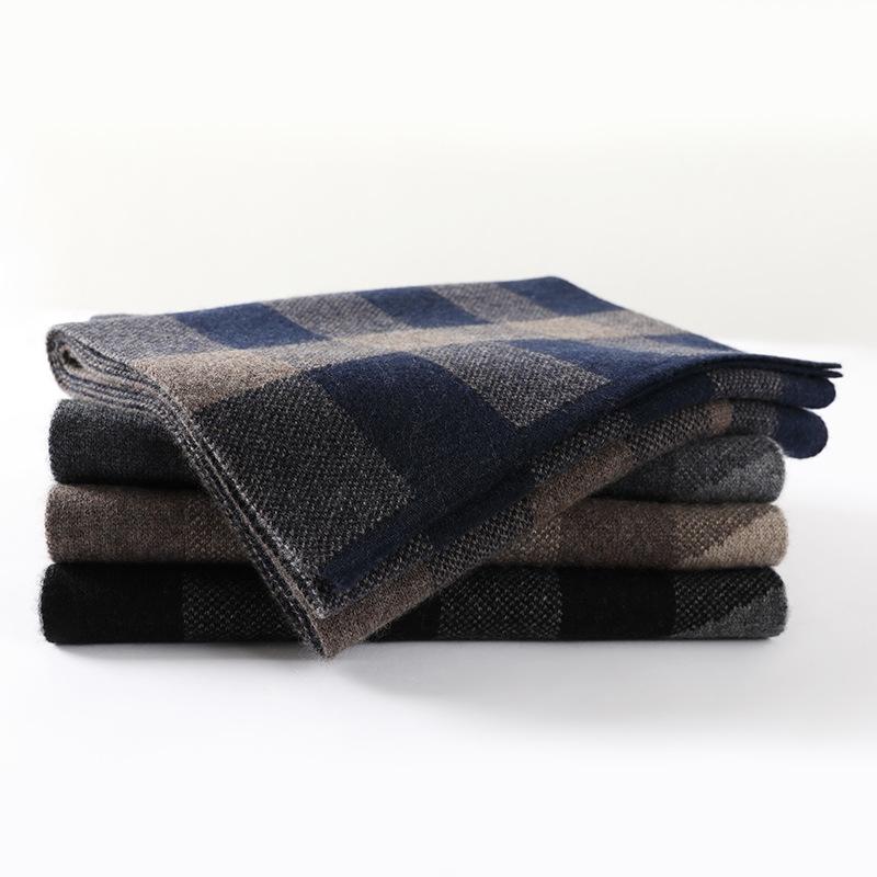 Cachecol de caxemira masculino para manter quente, cachecol de malha versátil para outono e inverno, caixa de presente de alta qualidade