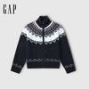 GAP Women's 2025 Winter Loose Full-Zip Fair Isle Knit Cardigan