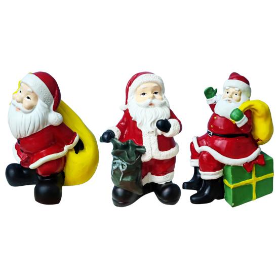 Santa Claus Figurine Christmas Tabletop Resin Santa Sculpture with Gift Bag for Mantle Bookshelf Home Decor