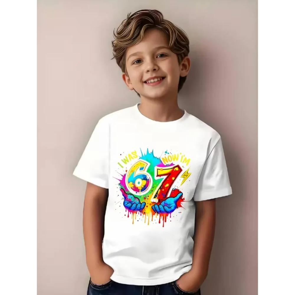 Summer Fashion Children's Short Sleeve Shirt 'I WAS 6 NOW I'M 7' Cool Print Casual Kid Clothes Tees Streetwear Boys Girls Tshirt