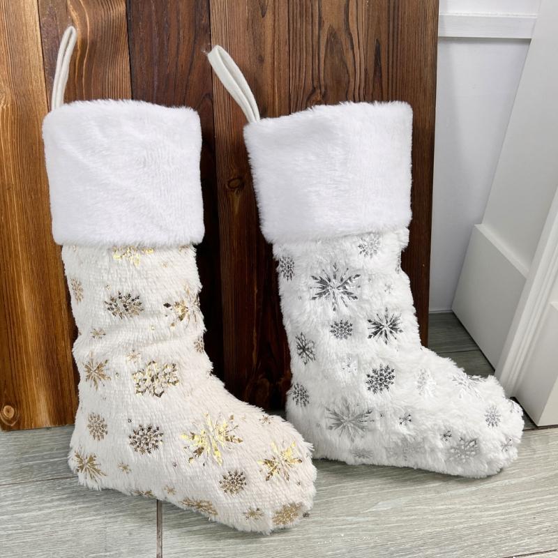 4pcs Furry Christmas Stockings Assorted Color for Home Office Decors Holiday Mantlepiece Hanging Socks