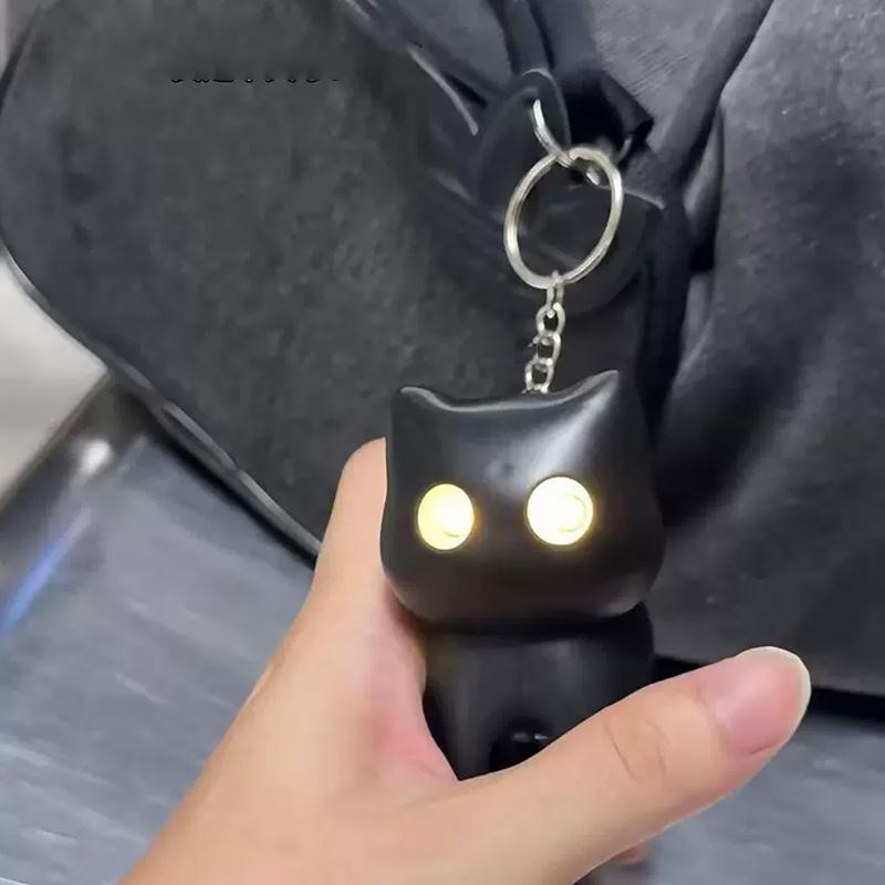 Interesting Black Cat Night Light Luminous Sound Keychain Creative Pendant Cat School Bag Pendant Car Keychain