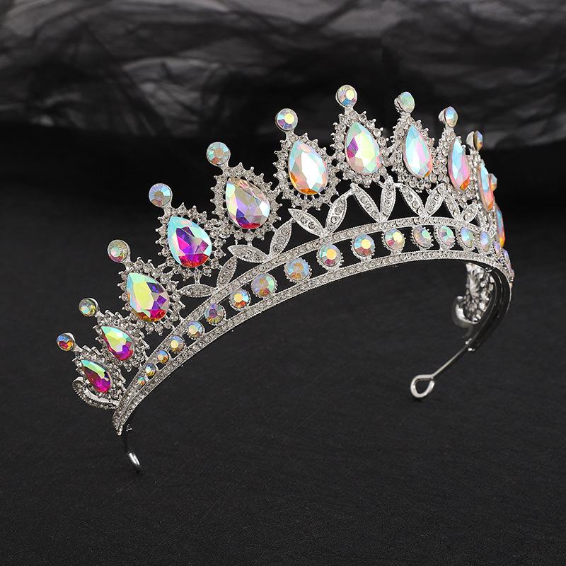 Luxury Silver AB Color Crystal Wedding Crown CZ Headbands Rhinestone Diadem Queen Crowns Princess Tiaras Bridal Hair Accessories