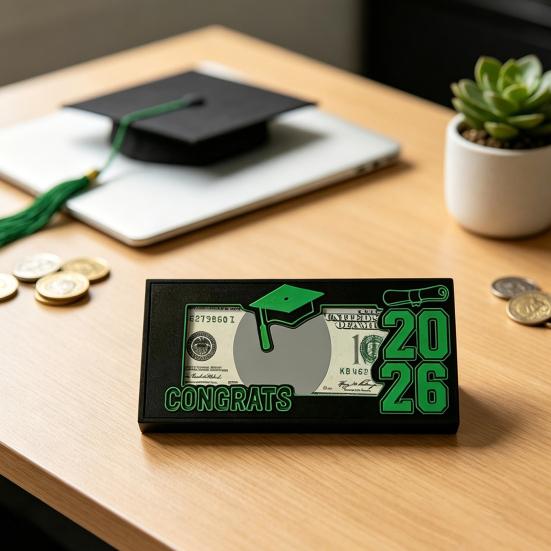 2026 Graduation Money Holder Wooden Cash Gift Holder Class of 2026 Money Card Envelope Box for High School College University Senior Graduates