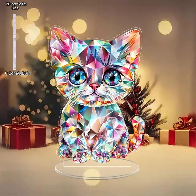 2D Flat, Crystal Cat Acrylic Standee Desktop Decoration, with Base, Suitable for wall decoration, porch, room, villa, accents Home, Hallway, or Workpl 20*14cm
