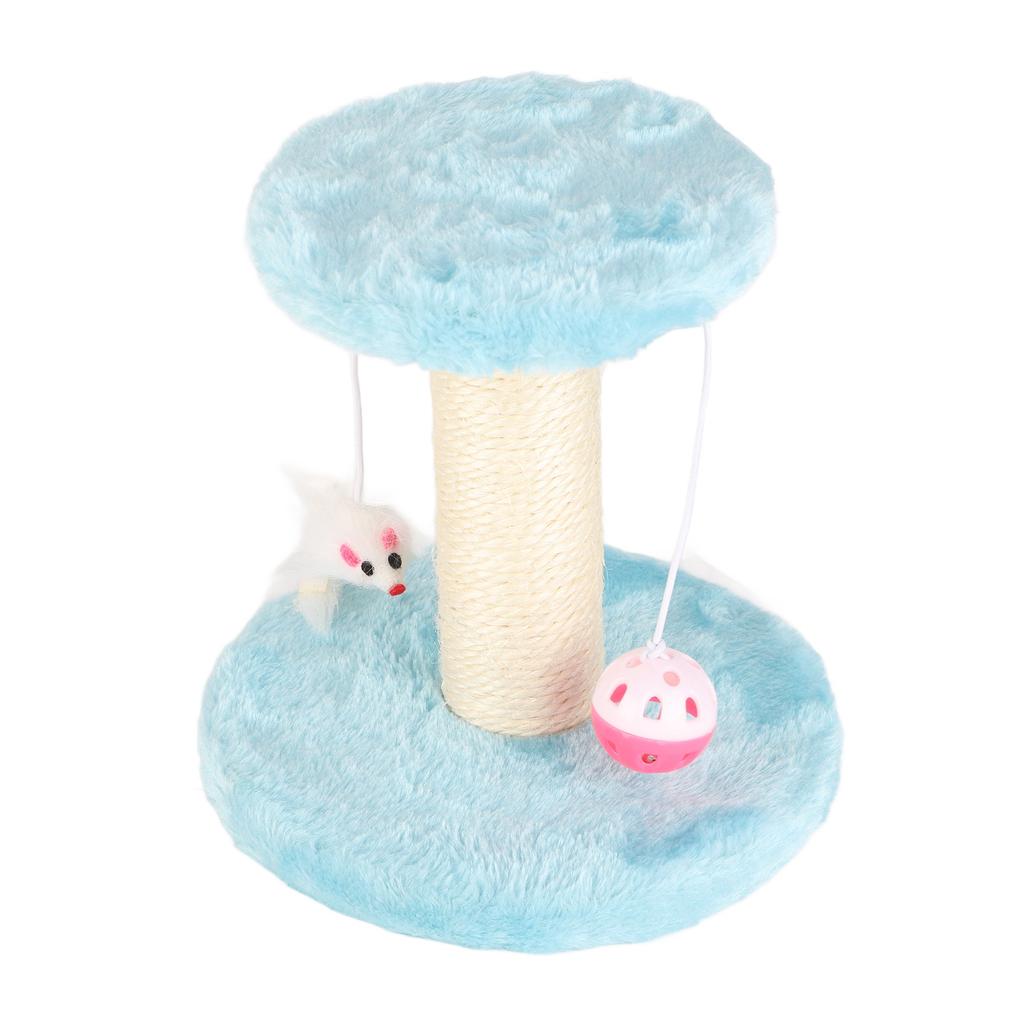 Cat Scratching Post Interactive Soft Plush 2 Layers Sisal Rope Scratcher Tree for Indoor Cats Kittens Blue