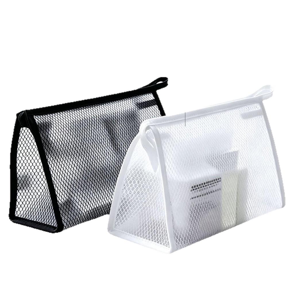 Transparent 3D EVA Mesh Makeup Wash Bag - Black & White, Portable Travel Storage