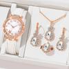Rhinestones Watch Jewelry Set Heart Shape with Leather Strap Watch Bracelet Set Starfish Dial Digital Scale Quartz Wristwatch