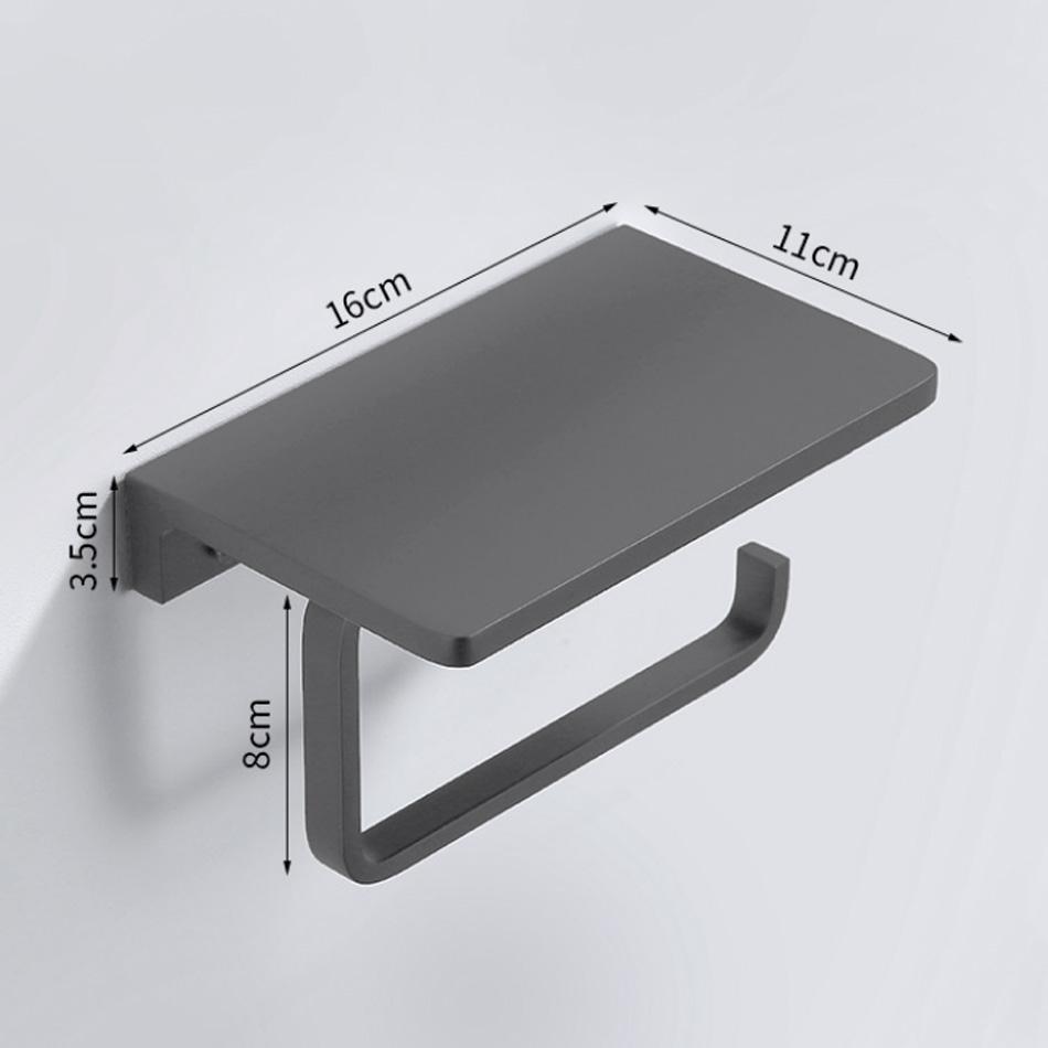 Paper Holder with Shelf Black Grey White Aluminum Bathroom Kitchen WC Paper Roll Rack with Phone Shelves Storage Tissue Holder