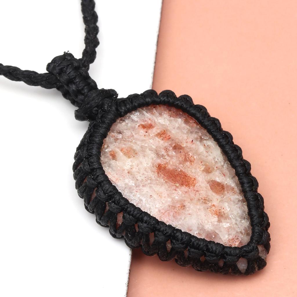 Sunstone Macrame Necklace Handmade Natural Bohemian Crystal Choker Healing