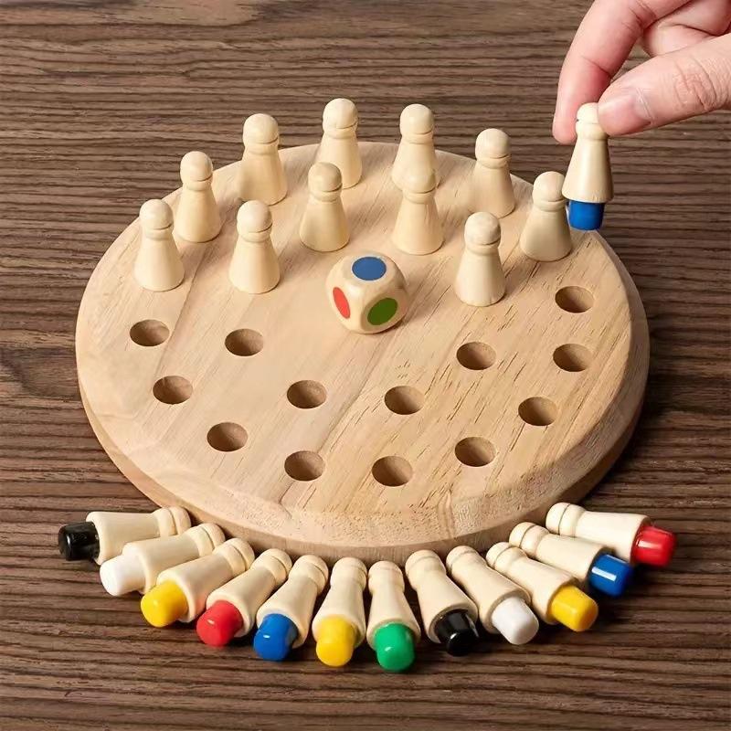 Wooden Memory Chess Board Game, Educational Toy For Kids Focus Training, Kids Matchstick Chess Color Cognitive Ability Toy