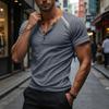 Men Casual Three Button Short Sleeve Henley Shirt Trim Raglan Crewneck Lightweight Summer Top