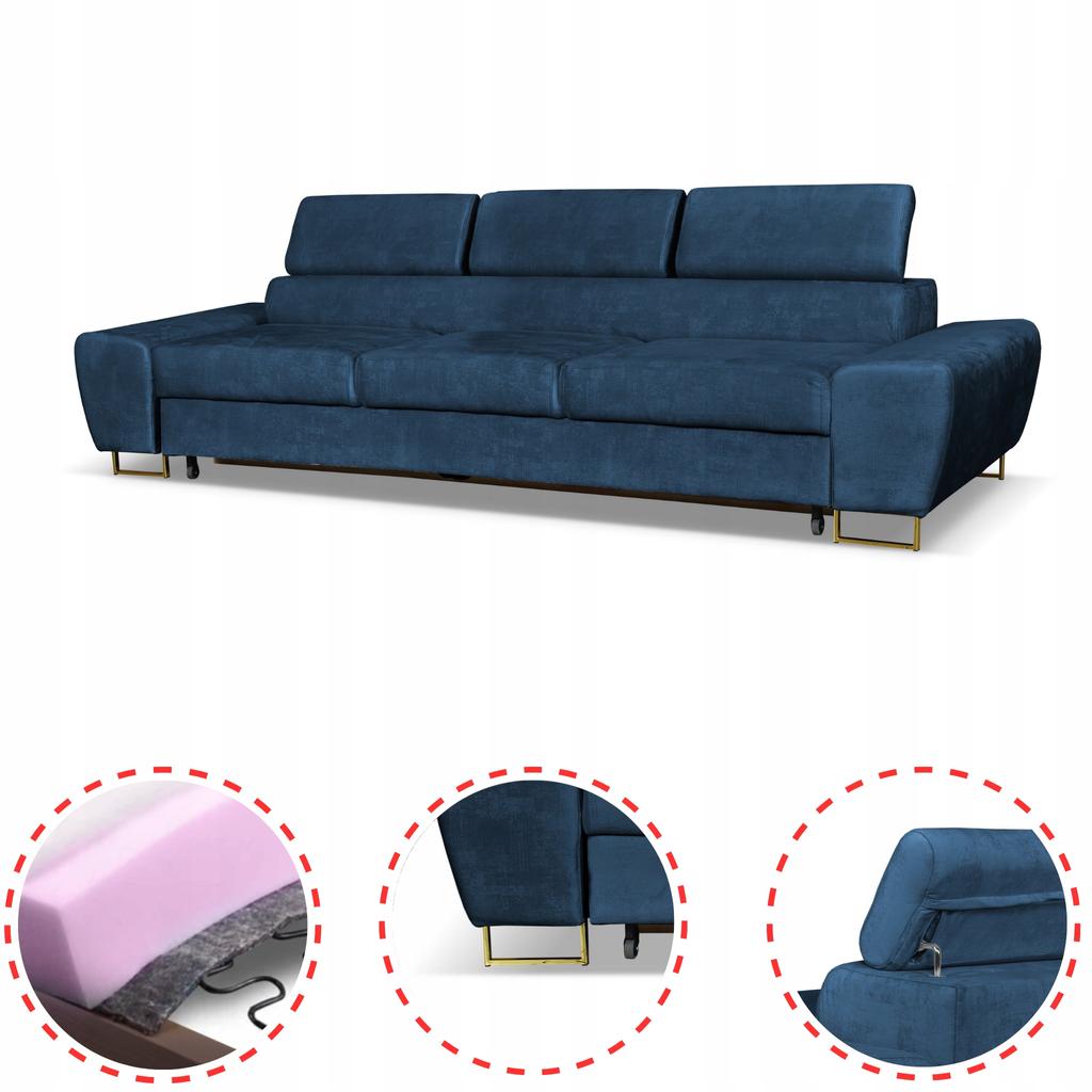 Sofa 3 Seater Sofa Bed with Sofa Bed. Bosso Family Sleeping Furniture Navy Blue Velvet