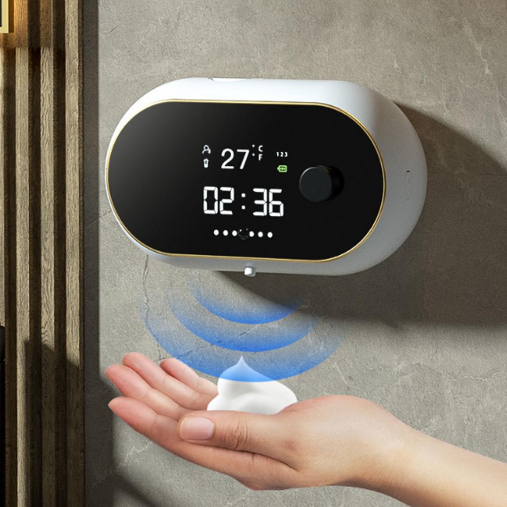 Automatic Foaming Soap Dispenser Wall Mount Digital Display Rechargeable Touchless Hand Soap Dispenser for Bathroom Kitchen
