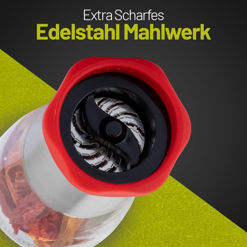 Chili Mill Stainless Steel and Glass Spice Cutter - Chilli Cutter for Coarse  - Chilli Cutter Spice Mill Herb Mill - with Aroma Protective