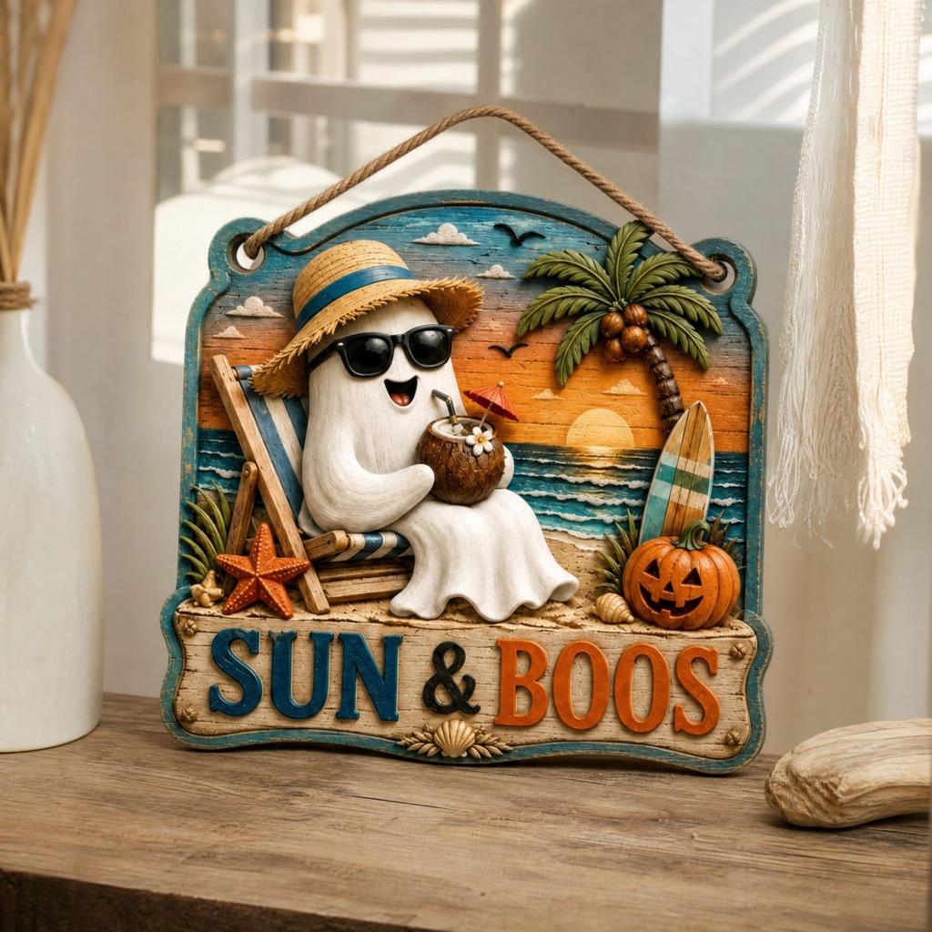 Beach Halloween Wooden Plaque