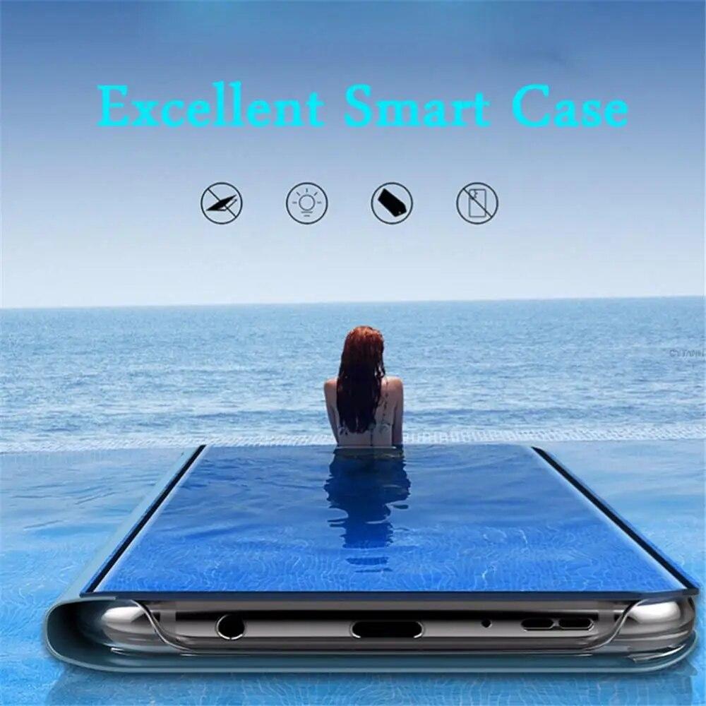 Smart Mirror Flip Phone Cover For iPhone 15 14 X XR XS 5S SE 22 7 8 6 6S Plus 11 12 13 14 Mini Pro Max Case Funda Magnetic Stand