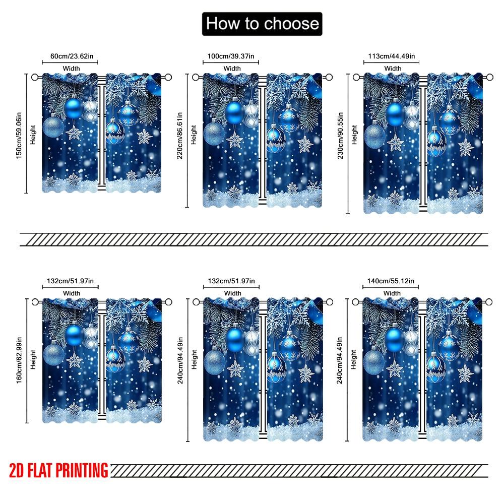 2pcs 2D flat printing Merry Christmas Popular Drapes blue snowflakes Polyester Without Electricity Festive Curtains for Room