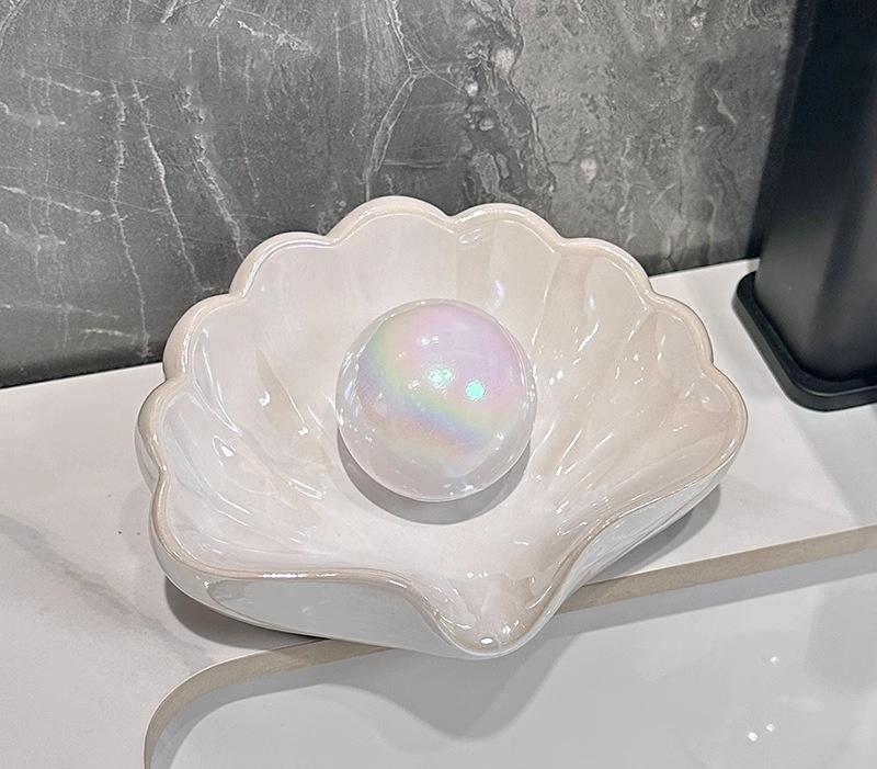 Shell Shape Ceramic Drain Soap Dish Holder Creative Home Solid Color Soap Dishes Jewelry Boxes Storage Box Bathroom Accessories