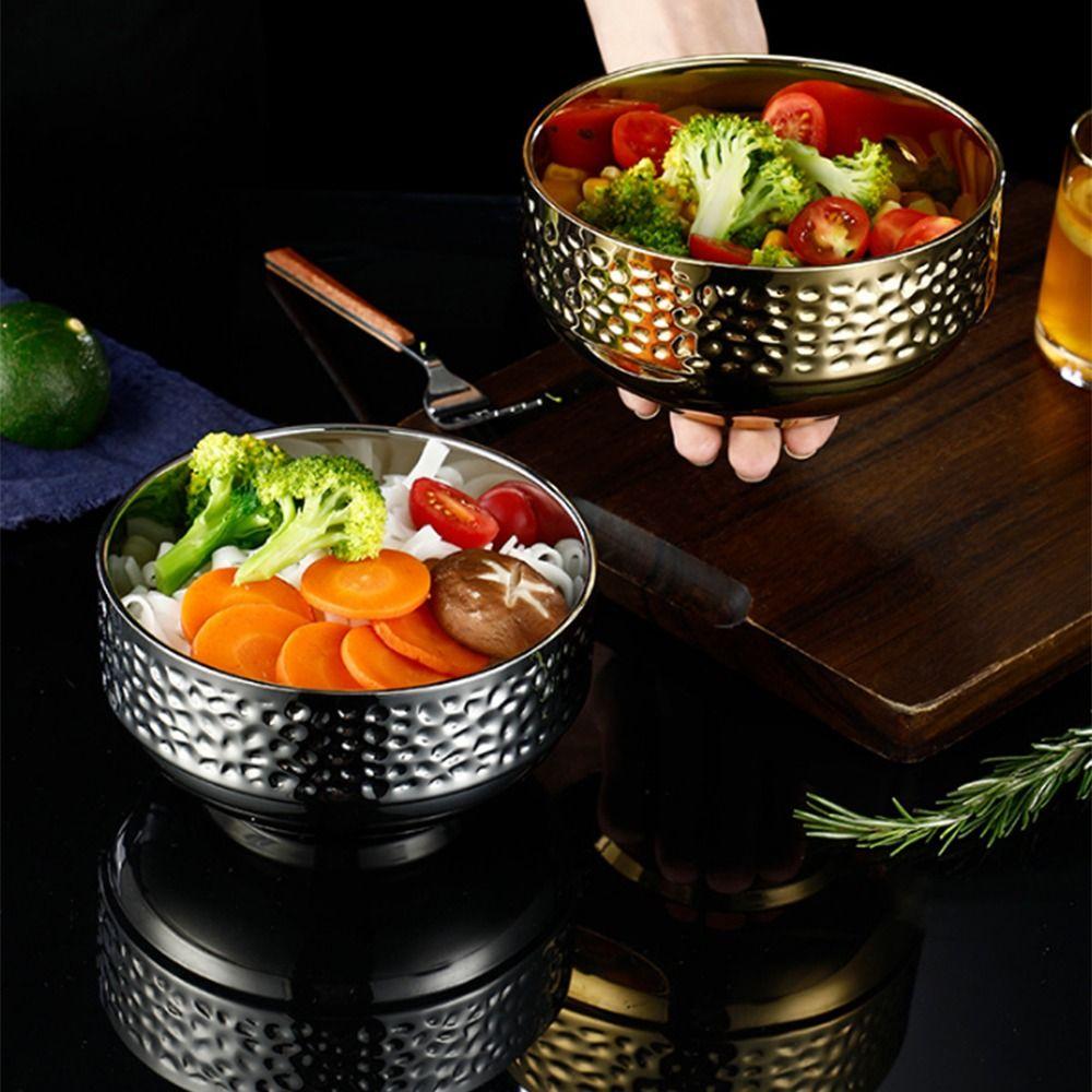 Double Layer Ice Cream Bowl Hammer Pattern Thickened Salad Soup Bowl Heat Insulation Anti Scald Stainless Steel Soup Bowl