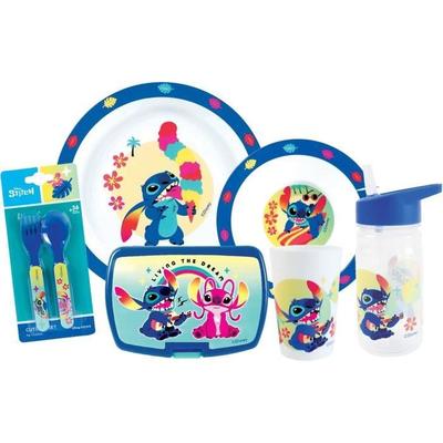 Dish Set - FUN HOUSE - LILO AND STITCH Glass, Plate Ø22 Cm and Ø16 Cm, Cutlery, Water Bottle and Lunch Box