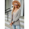 Autumn and Winter Lace V-neck Contrasting Contrasting Slit Loose Long-sleeved T-shirt Tops for Women