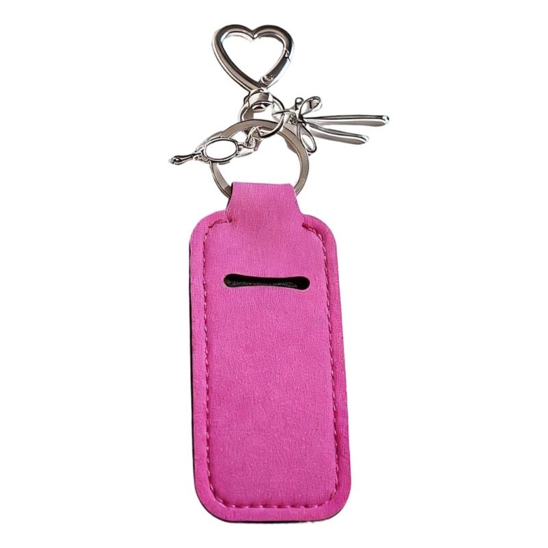 

Elegant Small Leather Keychain With Lipstick Holder In Soft Pastel Color For Women And Girls